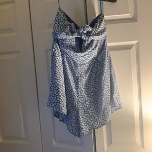 Floral blue Pink Lily strapless romper